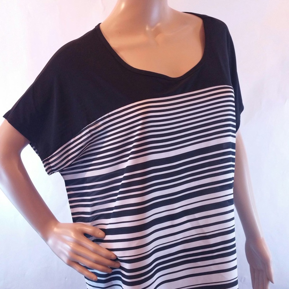 Massini black white woven knit striped wide shirt